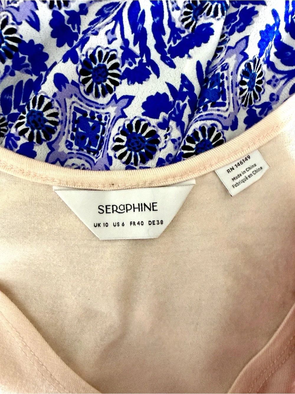 Seraphine 2-in-1 Maternity and Nursing Dress White Ribbed Bodice Blue Skirt US 6 - Picture 14 of 15
